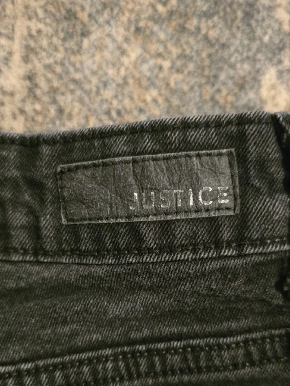 Justice Black Denim Shorts with Colorful Embroidered Icons